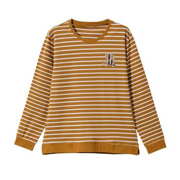 Ženski T‑shirt s dugim rukavima u prugama, slobodan kroj, okrugli izrez, pamuk-elastan, svakodnevni stil, jesen 2025