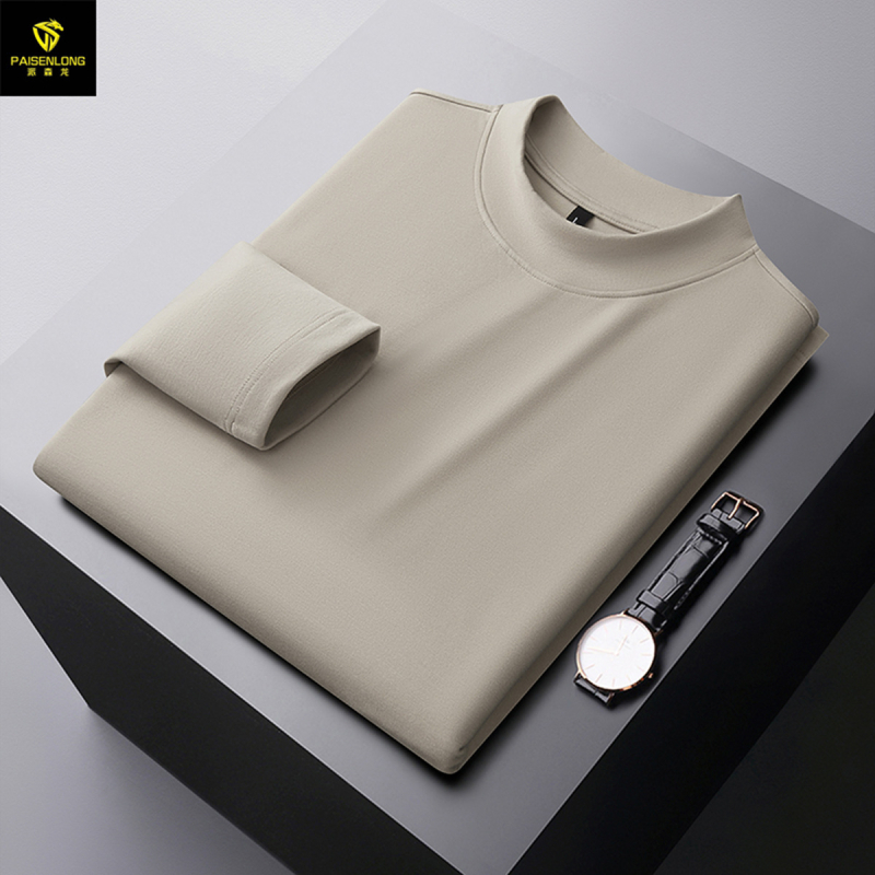 Paisenlong tricou de bază pentru bărbați, toamnă–iarna, 280 g, Derong Velvet, guler semiînalt, cald, croială Slim