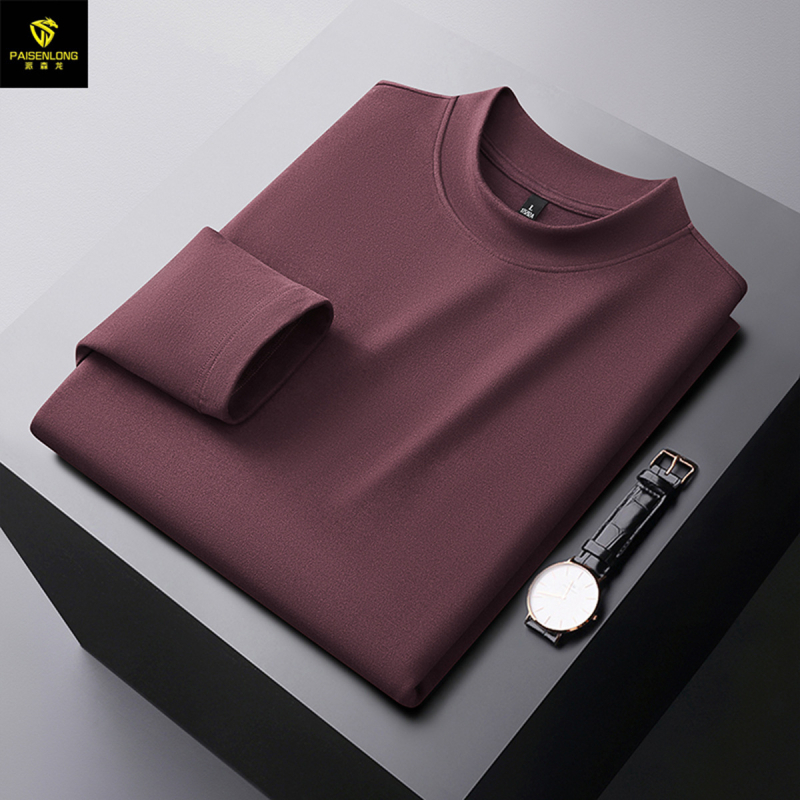 Paisenlong tricou de bază pentru bărbați, toamnă–iarna, 280 g, Derong Velvet, guler semiînalt, cald, croială Slim