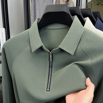 Tricou bărbați cu guler tip lapel și decorativ fermoar, mâneci lungi, croială dreaptă; 96,2% poliester + 3,8% elastan; respirabil, fără cute; primăvară și toamnă; Hunterson