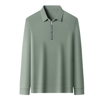 Tricou bărbați cu guler tip lapel și decorativ fermoar, mâneci lungi, croială dreaptă; 96,2% poliester + 3,8% elastan; respirabil, fără cute; primăvară și toamnă; Hunterson