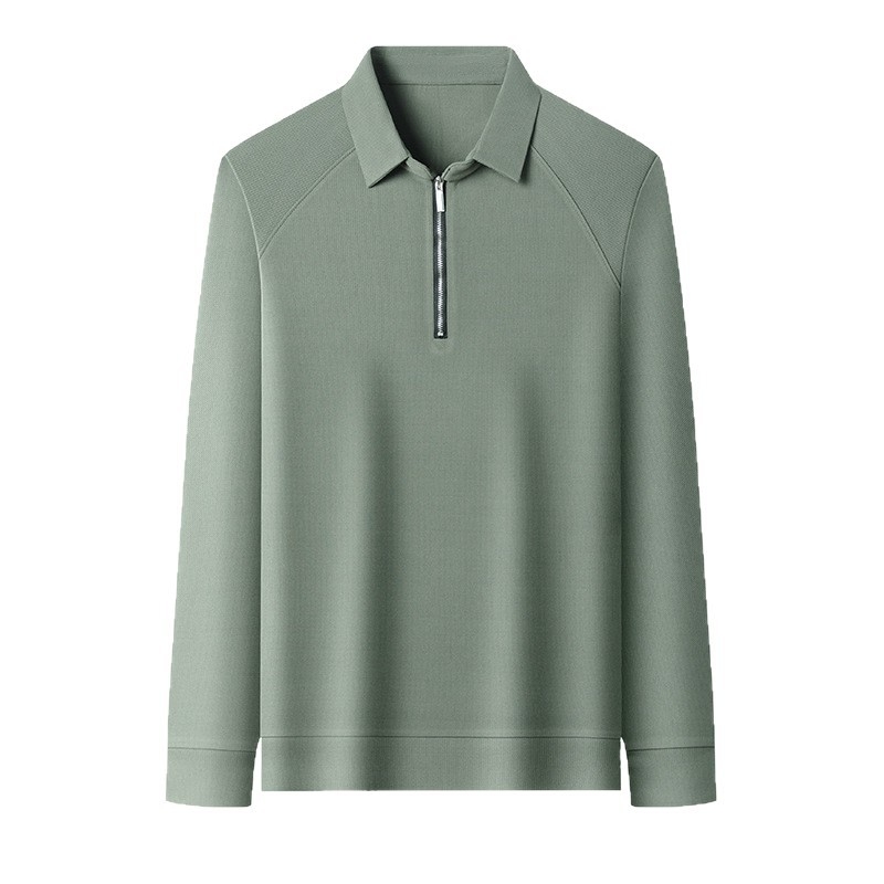 Tricou bărbați cu guler tip lapel și decorativ fermoar, mâneci lungi, croială dreaptă; 96,2% poliester + 3,8% elastan; respirabil, fără cute; primăvară și toamnă; Hunterson