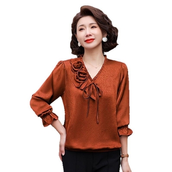 Moteriški ilgomis rankovėmis marškinėliai su V kaklu, poliesteris daugiau nei 95%, vienalytė spalva, elegantiškas stilius, ruduo 2025