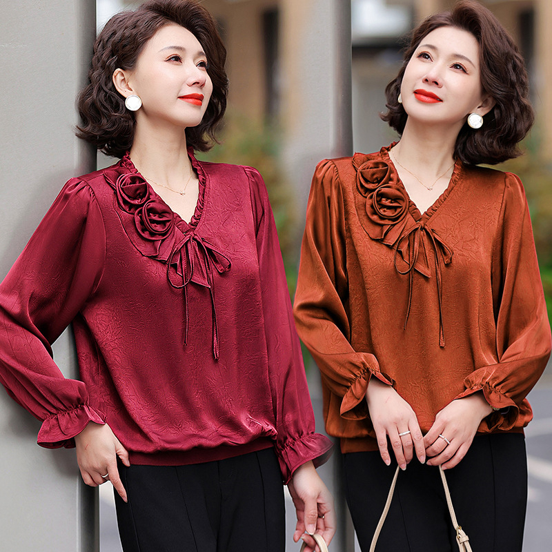 Moteriški ilgomis rankovėmis marškinėliai su V kaklu, poliesteris daugiau nei 95%, vienalytė spalva, elegantiškas stilius, ruduo 2025