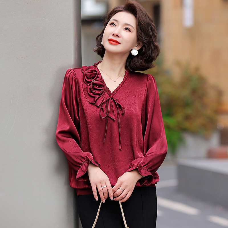 Moteriški ilgomis rankovėmis marškinėliai su V kaklu, poliesteris daugiau nei 95%, vienalytė spalva, elegantiškas stilius, ruduo 2025