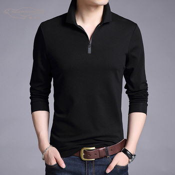 Tricou bărbați în stil coreean, croială Slim, mâneci lungi, guler cu rever, din amestec de bumbac