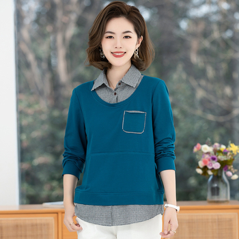 Tricou din bumbac cu mâneci lungi, guler pătrat-rotund, culoare solidă, toamnă 2025.