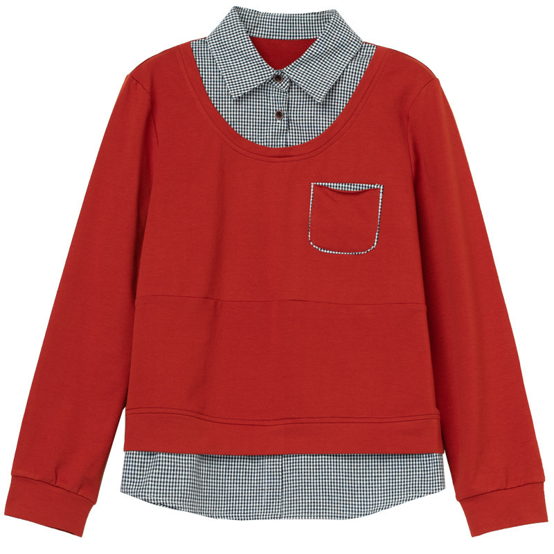 Tricou din bumbac cu mâneci lungi, guler pătrat-rotund, culoare solidă, toamnă 2025.