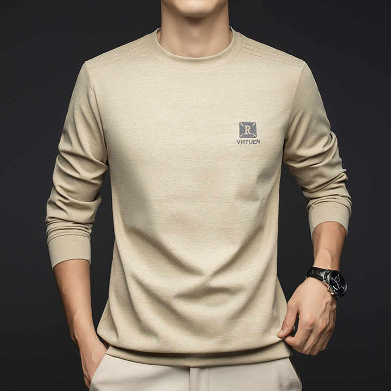 Tricou bărbați cu mânecă lungă, guler rotund; compoziție: 96,8% poliester, 3,2% spandex; greutate 180–250 g; model solid; sezon primăvară-toamnă