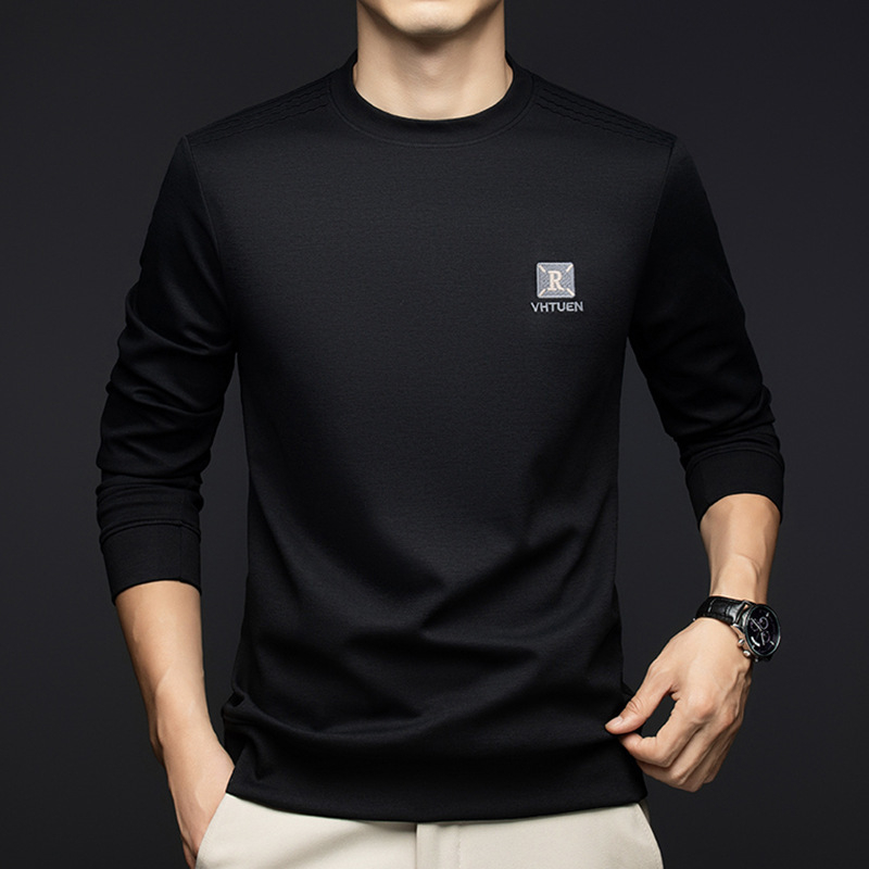 Tricou bărbați cu mânecă lungă, guler rotund; compoziție: 96,8% poliester, 3,2% spandex; greutate 180–250 g; model solid; sezon primăvară-toamnă