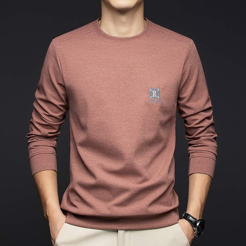 Tricou bărbați cu mânecă lungă, guler rotund; compoziție: 96,8% poliester, 3,2% spandex; greutate 180–250 g; model solid; sezon primăvară-toamnă