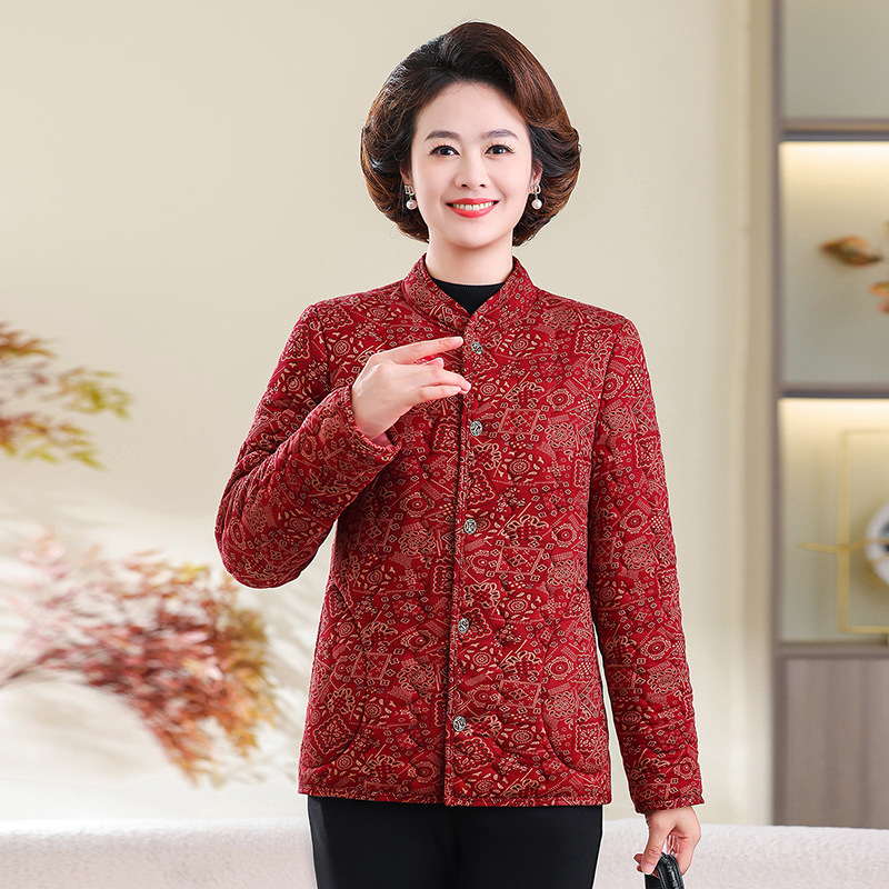 Jachetă de iarnă pentru femei, căptușită, ușoară și călduroasă, umplutură din bumbac mătăsos, material poliester, guler înalt, închidere cu nasturi, lungime medie, stil elegant urban.