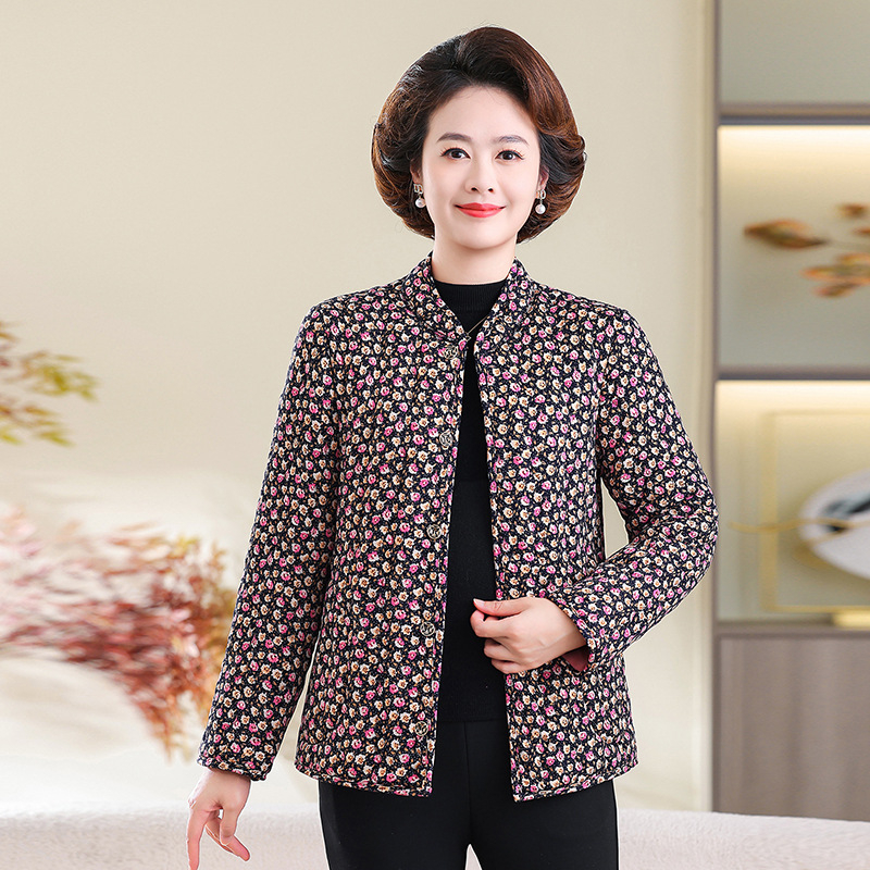 Jachetă de iarnă pentru femei, căptușită, ușoară și călduroasă, umplutură din bumbac mătăsos, material poliester, guler înalt, închidere cu nasturi, lungime medie, stil elegant urban.