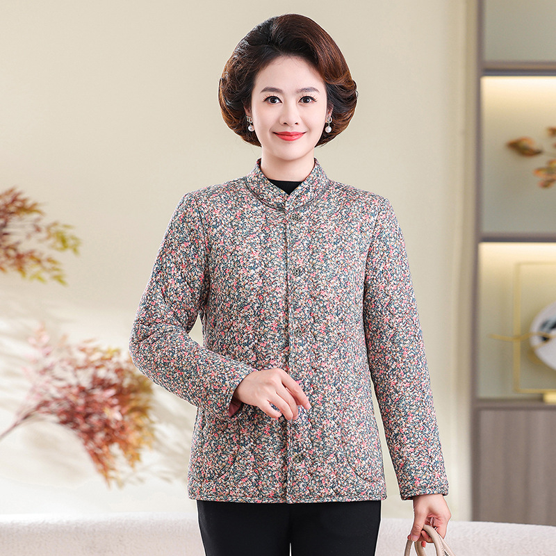 Jachetă de iarnă pentru femei, căptușită, ușoară și călduroasă, umplutură din bumbac mătăsos, material poliester, guler înalt, închidere cu nasturi, lungime medie, stil elegant urban.