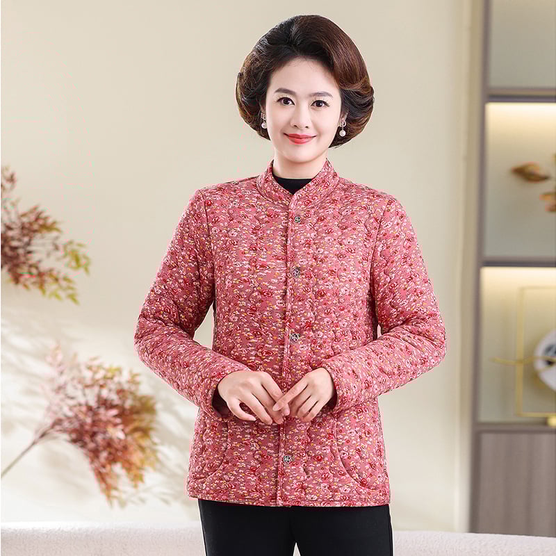 Jachetă de iarnă pentru femei, căptușită, ușoară și călduroasă, umplutură din bumbac mătăsos, material poliester, guler înalt, închidere cu nasturi, lungime medie, stil elegant urban.