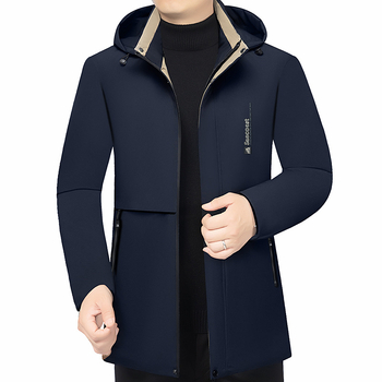 Zimska muška jakna s punjenjem od poliestera, zatvarač, srednja duljina, bočni džepovi, odvojivi ovratnik