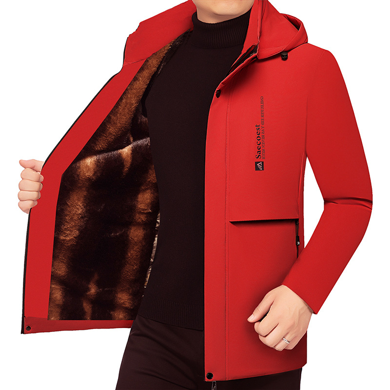 Zimska muška jakna s punjenjem od poliestera, zatvarač, srednja duljina, bočni džepovi, odvojivi ovratnik