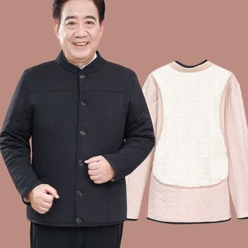 Palton cardigan de iarnă pentru bărbați, cu protecție la spate căptușit cu fleece, umplutură din bumbac, guler înalt, croială lejeră, închidere cu nasturi, cu căptușeală detașabilă