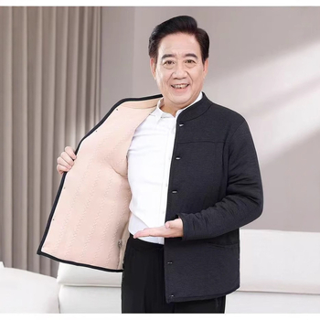 Palton cardigan de iarnă pentru bărbați, cu protecție la spate căptușit cu fleece, umplutură din bumbac, guler înalt, croială lejeră, închidere cu nasturi, cu căptușeală detașabilă