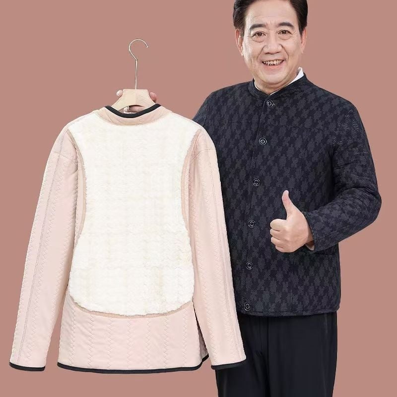 Palton cardigan de iarnă pentru bărbați, cu protecție la spate căptușit cu fleece, umplutură din bumbac, guler înalt, croială lejeră, închidere cu nasturi, cu căptușeală detașabilă