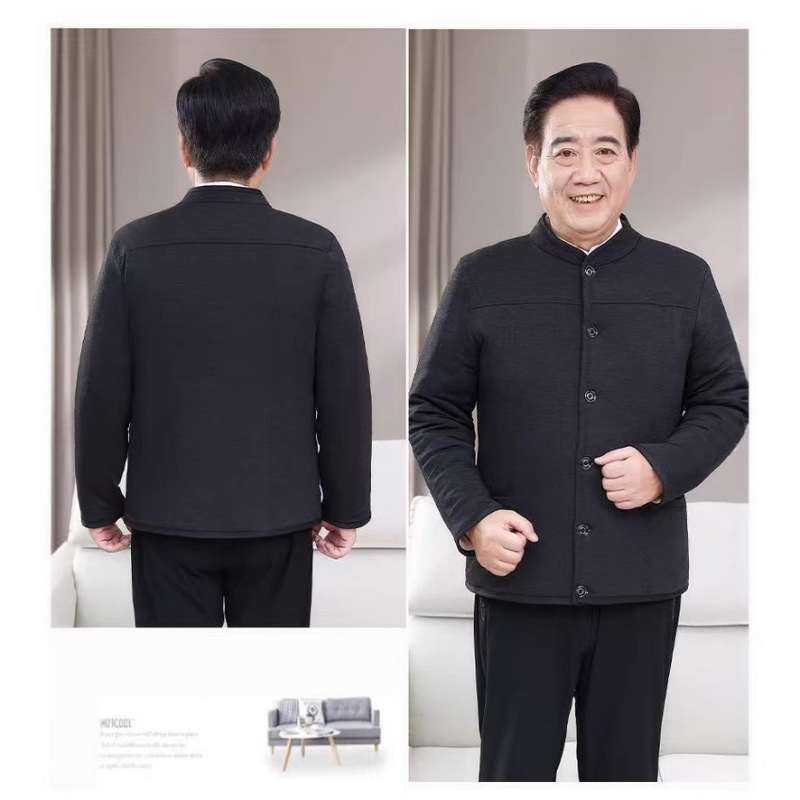 Palton cardigan de iarnă pentru bărbați, cu protecție la spate căptușit cu fleece, umplutură din bumbac, guler înalt, croială lejeră, închidere cu nasturi, cu căptușeală detașabilă