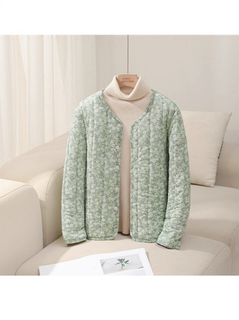 Jachetă căptușită cu bumbac, imprimeu floral, croială Slim, lungime medie (50–65 cm), țesătură exterioară din nailon