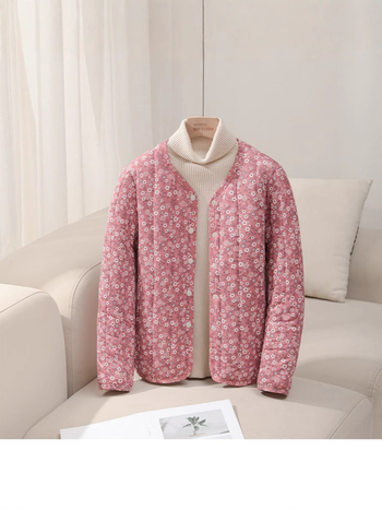 Jachetă căptușită cu bumbac, imprimeu floral, croială Slim, lungime medie (50–65 cm), țesătură exterioară din nailon