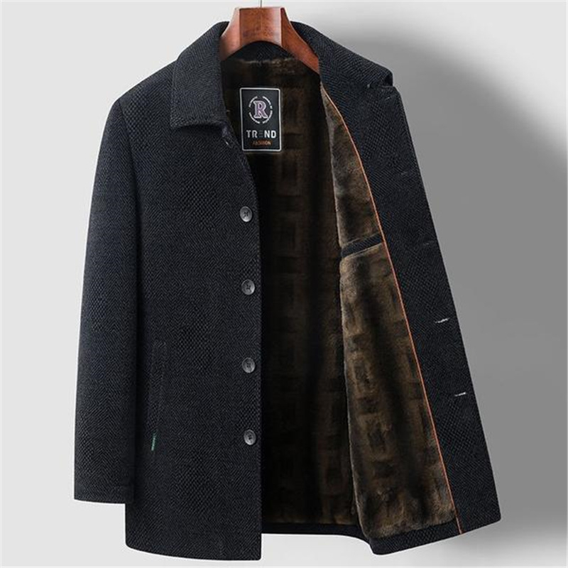 Ανδρικό παλτό από βαμβάκι με επένδυση φλίς, γέμισμα από βαμβάκι, μονόμπροστο με πέτο