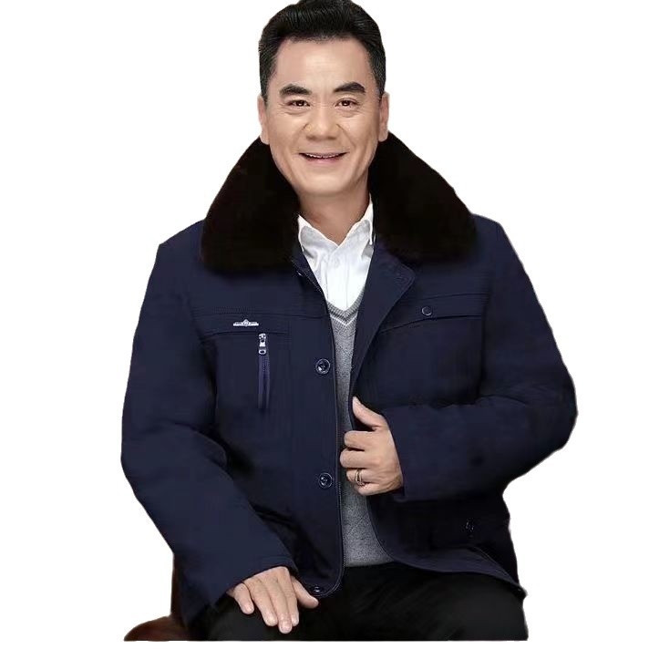 Geacă de iarnă din bumbac, căptușită cu fleece, croială lejeră, închidere cu nasturi, pentru bărbați în vârstă