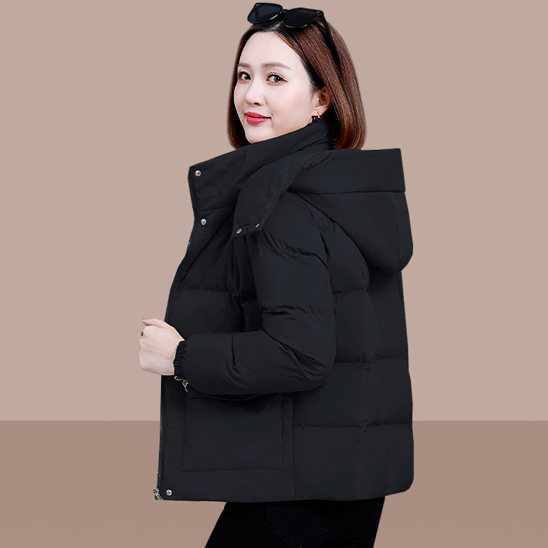 Jachetă de damă cu umplutură din puf-pamuc, cu glugă, model dungat/caro, țesătură poliester, fermoar