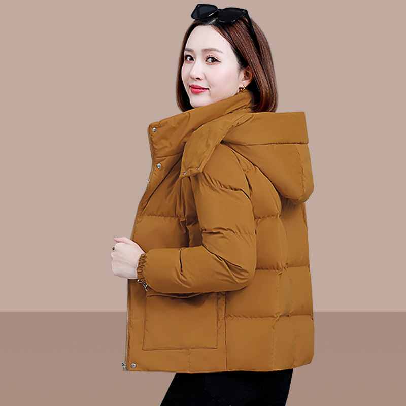 Jachetă de damă cu umplutură din puf-pamuc, cu glugă, model dungat/caro, țesătură poliester, fermoar