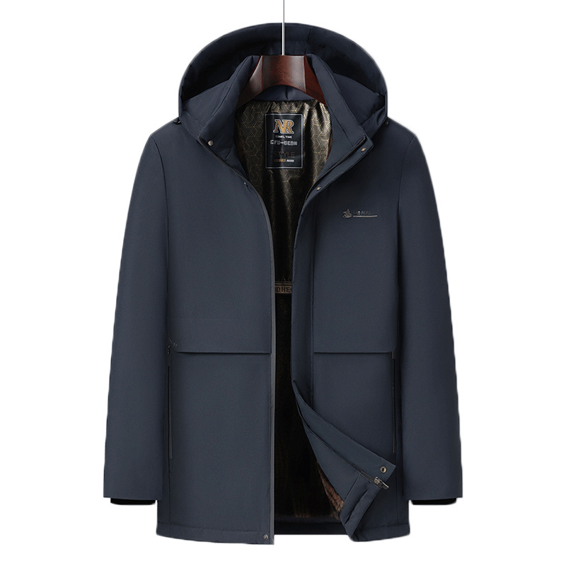 Geacă de iarnă căptușită cu fleece, cu glugă, umplutură poliester, fermoar, pentru bărbați adulți