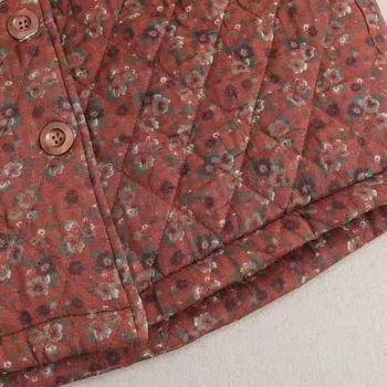 Jachetă scurtă din bumbac cu căptușeală de bumbac, pentru femei, rever floral, fără mâneci, lungime ultra scurtă, țesătură chenille