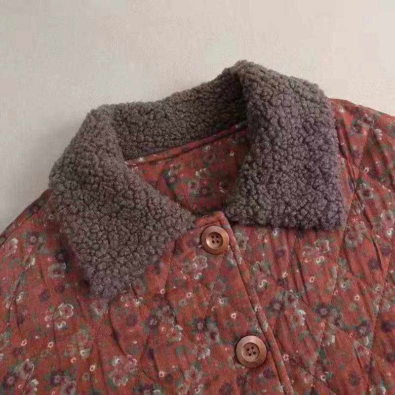 Jachetă scurtă din bumbac cu căptușeală de bumbac, pentru femei, rever floral, fără mâneci, lungime ultra scurtă, țesătură chenille