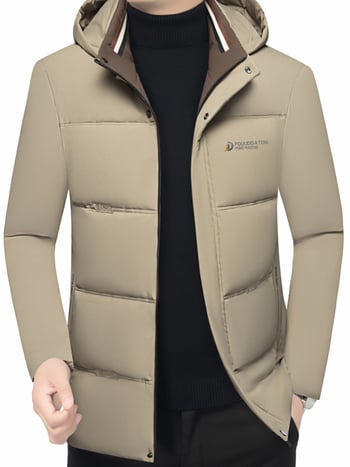 Jachetă de iarnă cu glugă pentru bărbați, umplutură din poliester și căptușeală poliester, lungime medie, fermoar