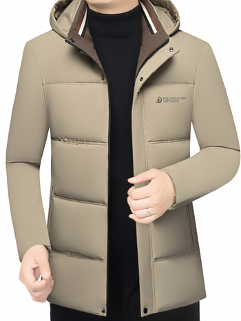 Jachetă de iarnă cu glugă pentru bărbați, umplutură din poliester și căptușeală poliester, lungime medie, fermoar