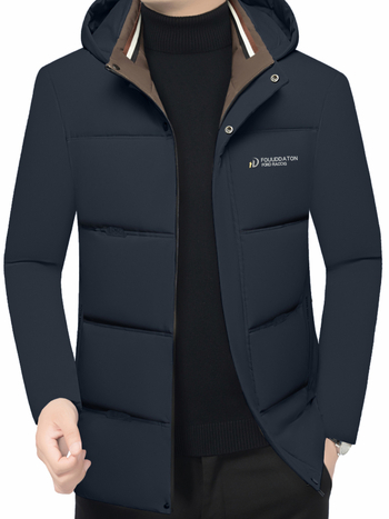 Jachetă de iarnă cu glugă pentru bărbați, umplutură din poliester și căptușeală poliester, lungime medie, fermoar