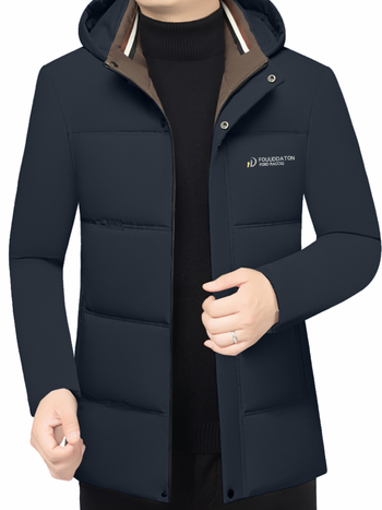 Jachetă de iarnă cu glugă pentru bărbați, umplutură din poliester și căptușeală poliester, lungime medie, fermoar