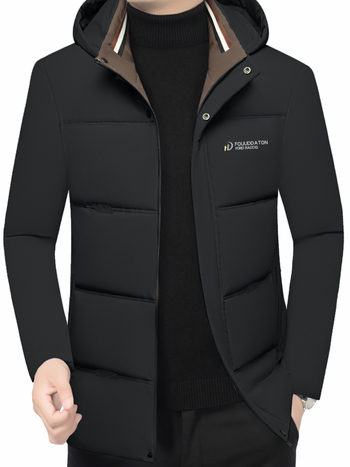 Jachetă de iarnă cu glugă pentru bărbați, umplutură din poliester și căptușeală poliester, lungime medie, fermoar