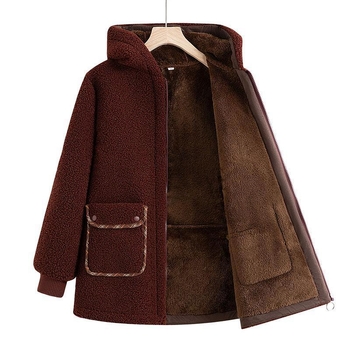 Geacă de damă din bumbac cu glugă — căptușită cu fleece, ultra‑scurtă, fără mâneci, țesătură Chenille, umplutură imitatie mătase-pamânt