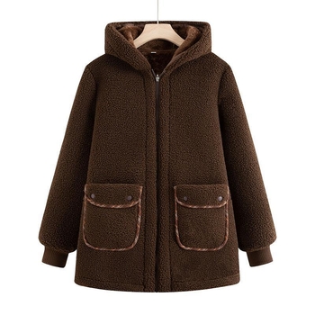 Geacă de damă din bumbac cu glugă — căptușită cu fleece, ultra‑scurtă, fără mâneci, țesătură Chenille, umplutură imitatie mătase-pamânt