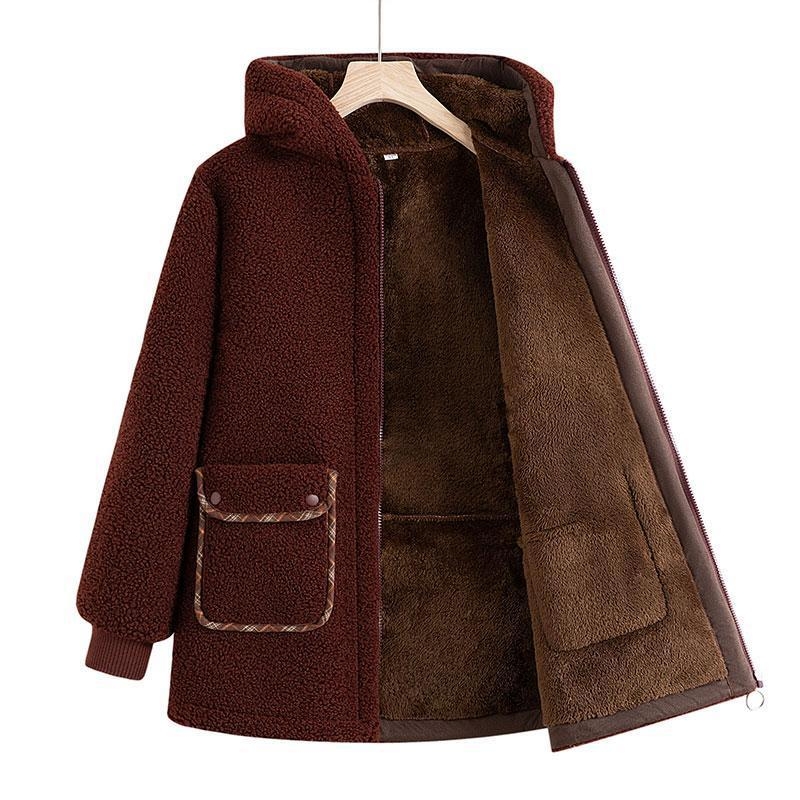 Geacă de damă din bumbac cu glugă — căptușită cu fleece, ultra‑scurtă, fără mâneci, țesătură Chenille, umplutură imitatie mătase-pamânt