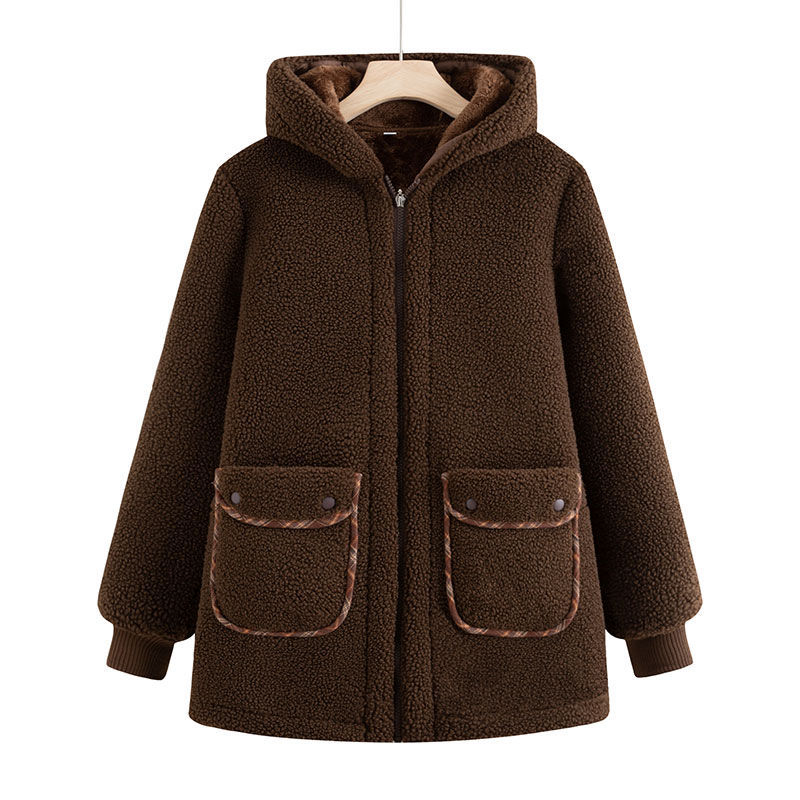 Geacă de damă din bumbac cu glugă — căptușită cu fleece, ultra‑scurtă, fără mâneci, țesătură Chenille, umplutură imitatie mătase-pamânt