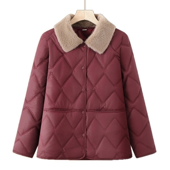 Jachetă de iarnă din bumbac vatelat, guler din blană artificială, nasturi pe un rând, lungime medie, mâneci lungi, stil casual japonez-coreean