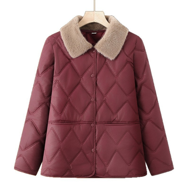 Jachetă de iarnă din bumbac vatelat, guler din blană artificială, nasturi pe un rând, lungime medie, mâneci lungi, stil casual japonez-coreean