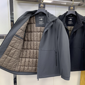 Jachetă bărbați din nylon, căptușită cu poliester, umplutură poliester, glugă detașabilă, fermoar, stil cardigan, croială ajustată