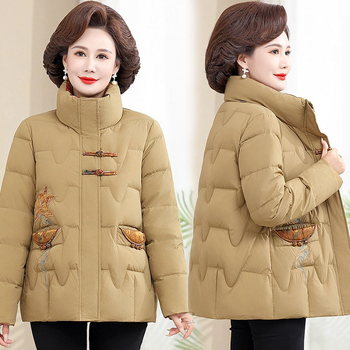 Женско памучно подплатено зимно палто от полиестер, стойковидна яка, цип, дълги ръкави