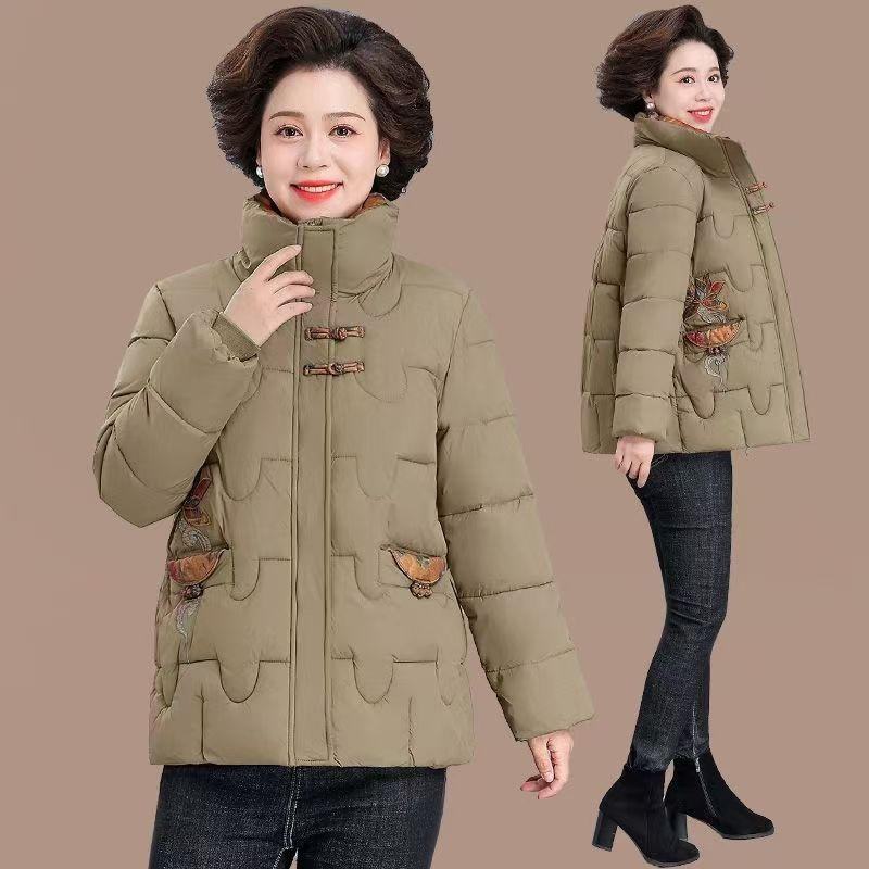 Женско памучно подплатено зимно палто от полиестер, стойковидна яка, цип, дълги ръкави