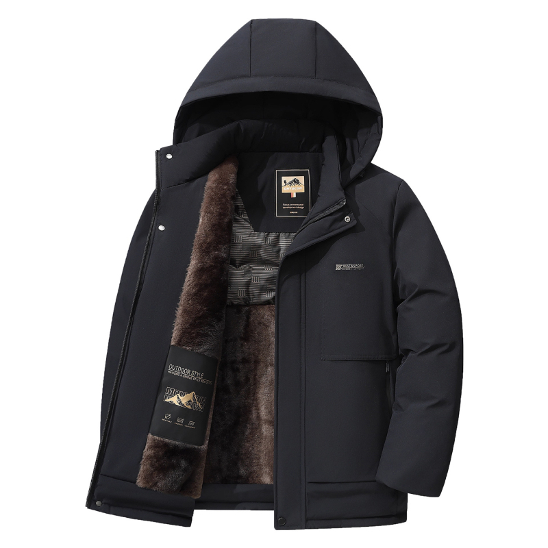 Geacă de iarnă din bumbac, cu umplutură din mătase-pamuk, căptușeală din poliester, fermoar, glugă detașabilă