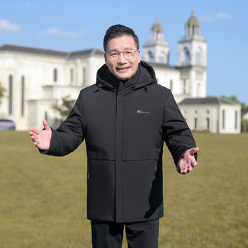 Geacă bărbătească din poliester, cu umplutură fleece și căptușeală, glugă, grosime mare, guler înalt, fermoar, buzunare laterale